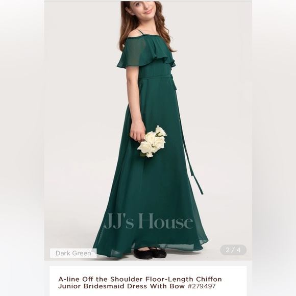 Desert rose color A-line Off the Shoulder Chiffon Junior Bridesmaid Dress - Picture 4 of 6